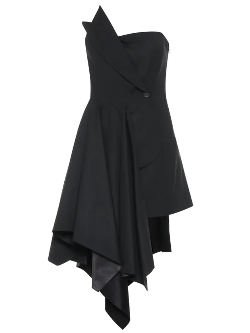 Monse Black Strapless Asymmetrical Handkerchief-Hem Dress